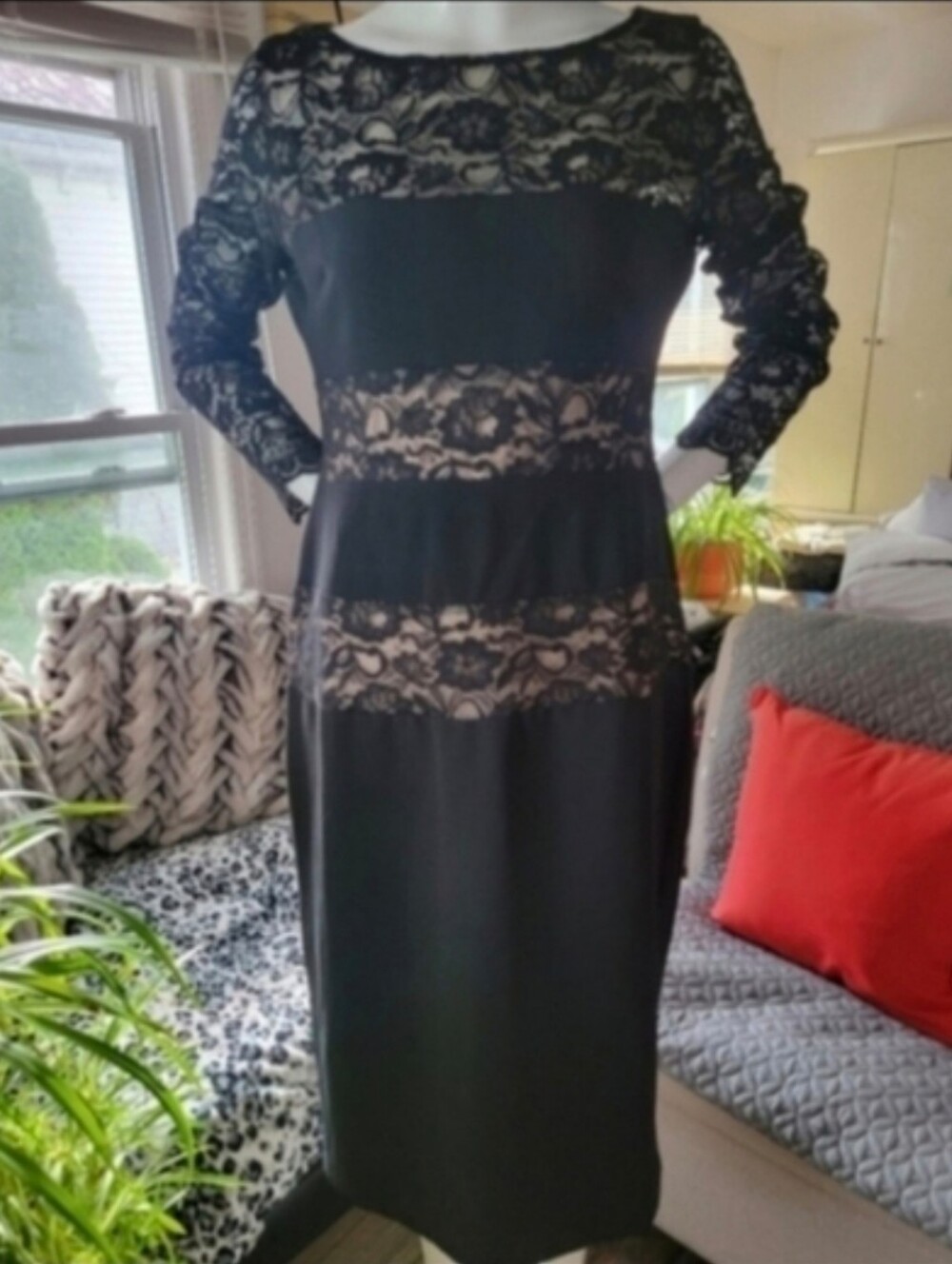 Darling London Times black tan sheer see through midi dress size 10
